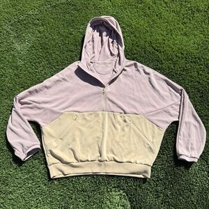 prAna hot spell womens Oversized Colorblock Full Zip Hoodie Mauve Tan Large